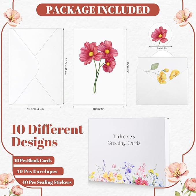 Blank Cards and Envelopes, 40 Pack Blank Cards 4x6 Inches, Elegant Blank Greeting Card, Blank Note Cards with Sealing Stickers for Birthdays, Weddings, Easter, Mother's Day, Most Other Occasions