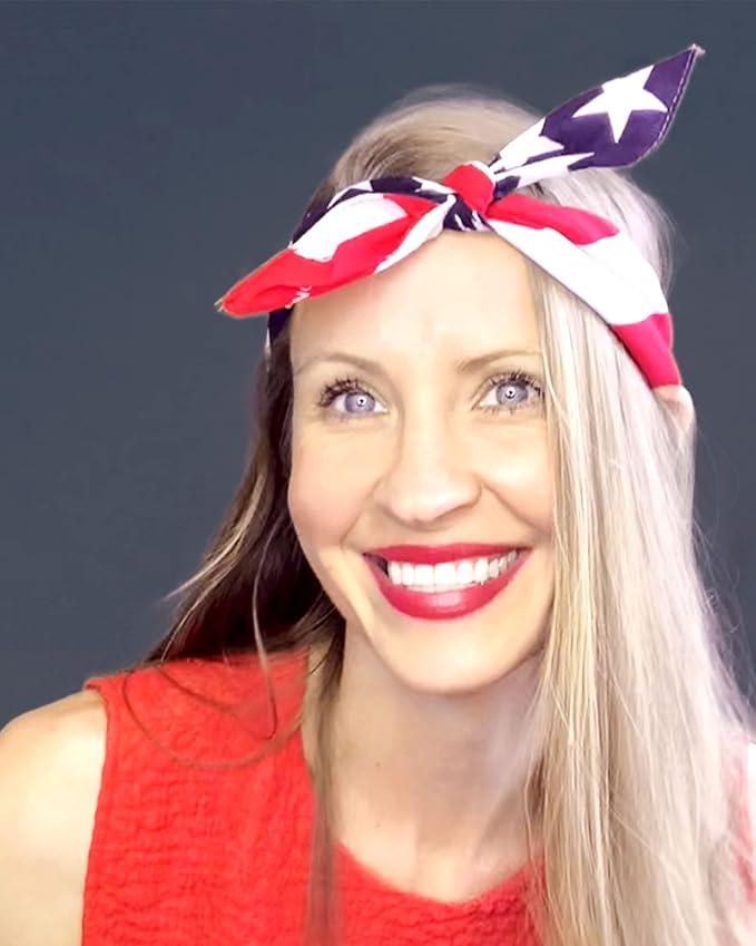 Red White and Blue American Flag Bandana Headband USA for Men and Women - Neck and Face Scarf Head Wrap