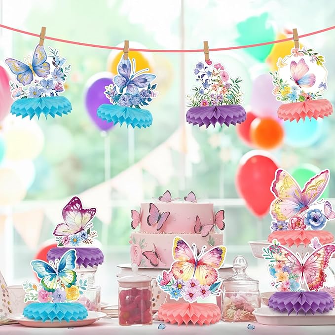 9-Piece Butterfly Table Centerpieces Set Honeycomb Spring Birthday Party Decorations Butterfly Theme Decor for Birthday Baby Shower