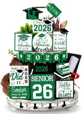 22 Pcs 2026 Graduation Tiered Tray Decor Sets Wooden Graduation Class of 2026 Table Decorations Senior 2026 Gown Diploma Farmhouse Signs for Home Shelf Party Office Desk(Green)
