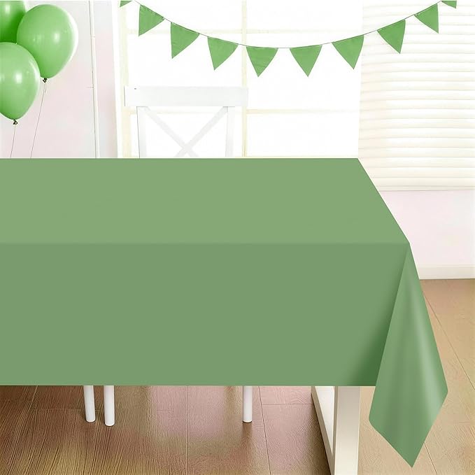 Childom 2 Pack Sage Green Tablecloths,54"x108" Plastic Table Cloth Disposable for Rectangle Tables,Sage Green Table Cover for Dinner Outdoor Picnic Birthday Bridal Wedding Baby Shower Party Decoration