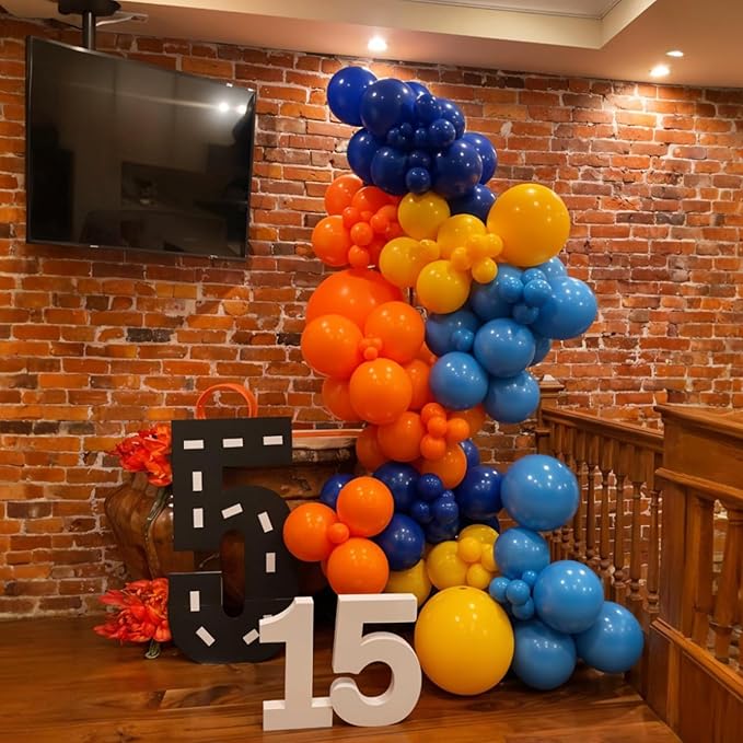 Race Car Balloons, 50Pcs 12 Inch Car Decorations with Red Blue Yellow Burnt Orange Black Party Balloons for Boy Birthday Race Car Themed Party Birthday Baby Shower Graduation Decorations