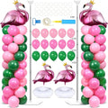 2 Sets Tropical Flamingo Balloon Column Stand Kit with 102 Pink Green Flamingo Foil Balloons Animal 5.57ft Adjustable Balloon Tower Stand with Bases Adjustable Arch Column for Luau Party Decor
