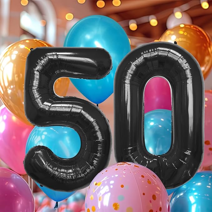40 Inch Large Black Number Celebration and Decoration Balloon for Birthday Parties, Graduations, Anniversaries, Weddings, Photo Shoots, Special Events - Helium Foil Mylar (Black Number 50)