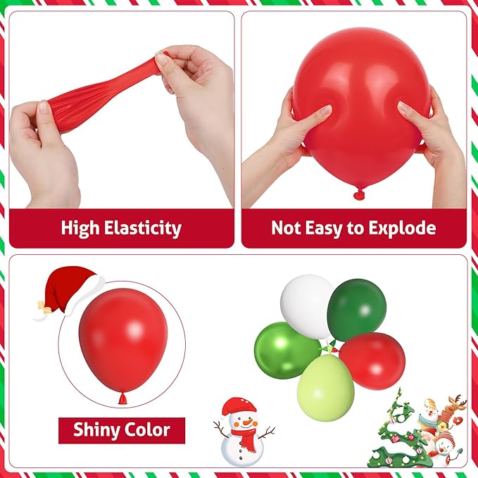 Ouddy Life 170Pcs Merry Christmas Party Decorations Set, Christmas Balloon Garland Arch Kit, Xmas Foil Fringe Curtains Faux Pampas Red Green Candy Cane Star Foil Balloons for Friends Birthday Supplies