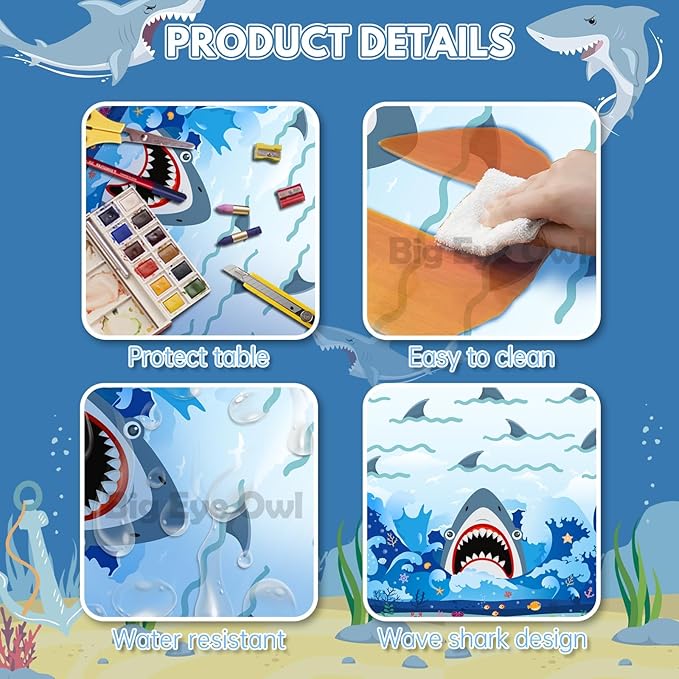 2 Pcs Shark Party Tablecloths Plastic Disposable Birthday Party Table Cloth Rectangle Tablecovers Decorations Blue Boys Shark Theme Party Supplies 54x108 Inch