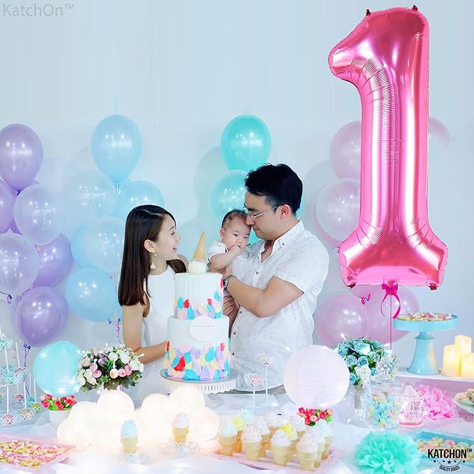 KatchOn, Hot Pink 1 Balloon Number for First Birthday - 40 Inch | Number One Balloons for 1st Birthday | 1 Balloons for 1st Decorations | Hot Pink One Balloon For Happy Anniversary Decorations
