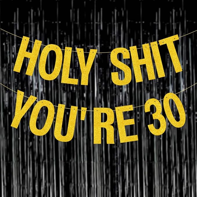 30th Birthday Decorations for Women Men Pre-Strung Gold Glitter Birthday Party Decoration Sign Funny Banner 30th Bday Supplies Banner