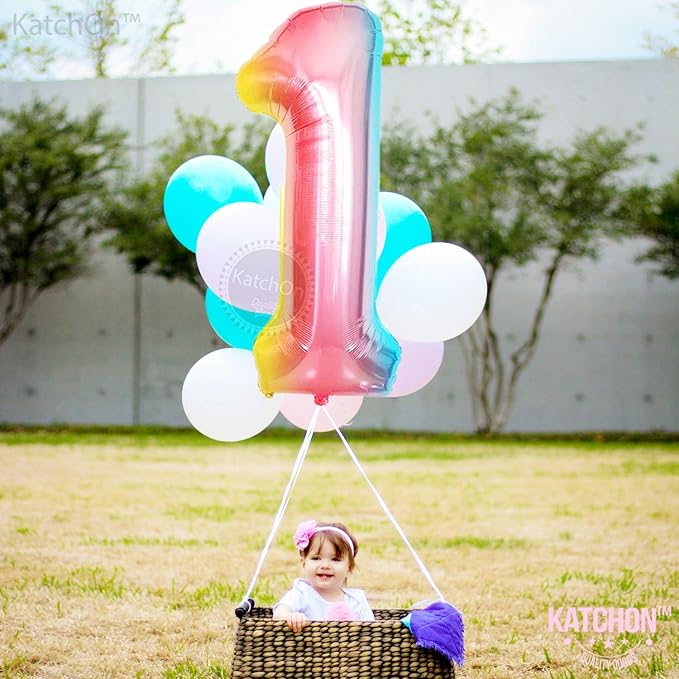 KatchOn, Giant 40 Inch, Rainbow Number 1 Balloons - Number One Balloon for First Birthday | Rainbow 1 Year Old Balloons | First Birthday Decorations