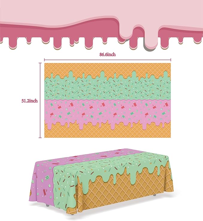 OHOME Ice Cream Party Decorations - Disposable Tablecloth for Ice Cream Birthday Party Decorations - Plastic Table Cover for Summer Bar Party Banner,2 Pack
