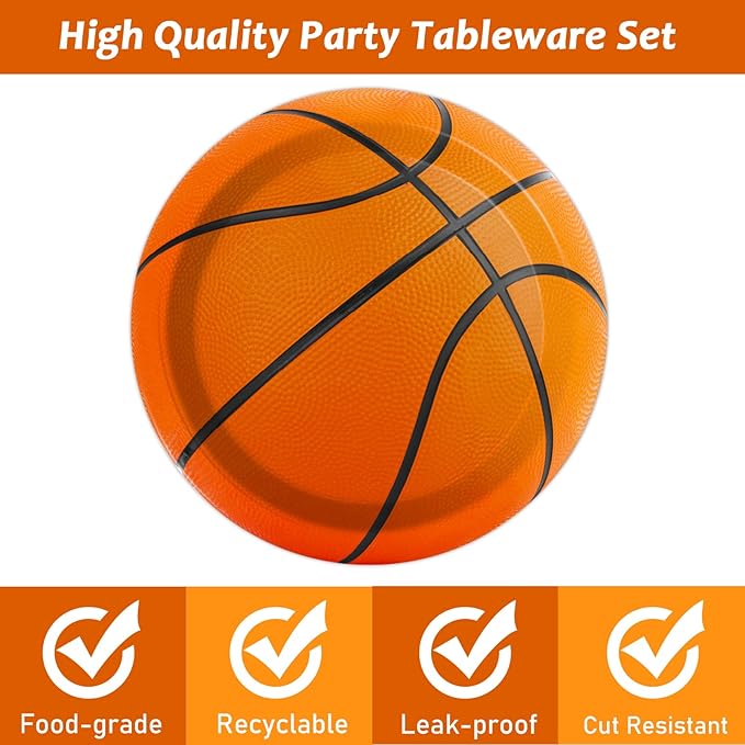Wiooffen 48 Pcs Basketball Party Plates 7inch Birthday Party Disposable Paper Dessert Plates Supplies Decorations Basketball Theme Plates Tableware for Birthday Baby Shower