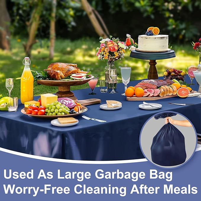 3 Pack Plastic Navy Blue Tablecloth, 54 X 108 Inch Graduation Scalloped Table Cloth for Rectangle Table Disposable Spring Tablecloth for BBQ Picnic Birthday Dinner Holiday Graduation Celebration Party