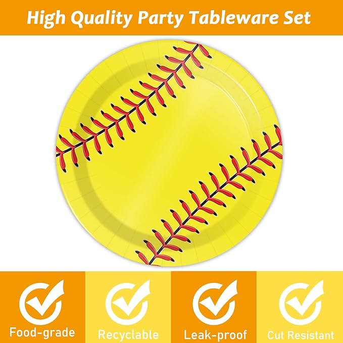Wiooffen 48 Pcs Softball Paper Plates 7inch Softball Theme Birthday Party Dessert Plates Supplies Decorations for Baby Shower Birthday Celebration
