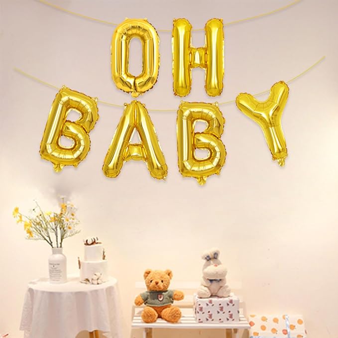 2 Set 12Pcs Gold Oh Baby Letter Balloons 16in Balloon Baby Shower Decorations Party Decor Gold Letter Balloons Oh Baby Party Supplies