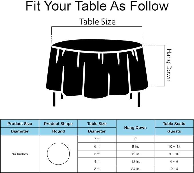 Black Plastic Tablecloths 2 Pack Disposable Table Covers 84 Inch Circle Baby Shower Party Tablecovers PEVA Opaque Table Cloths for BBQ Picnic Birthday Wedding Banquet Parties 6 ft Round Table Use