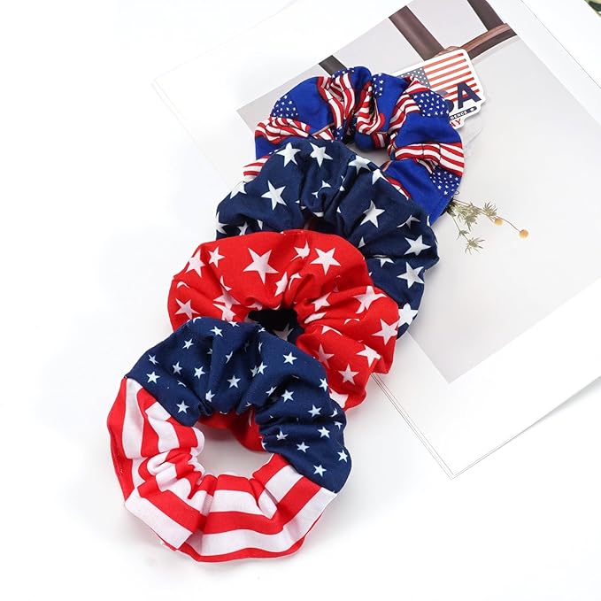 USA American Flag Hair Scrunchies for Women Girls Independence Day Patriotic Red White Blue Hair Ties 4th of July Hair Tie Elastic Festival Ponytail Holder Hair Accessories Gifts ﻿