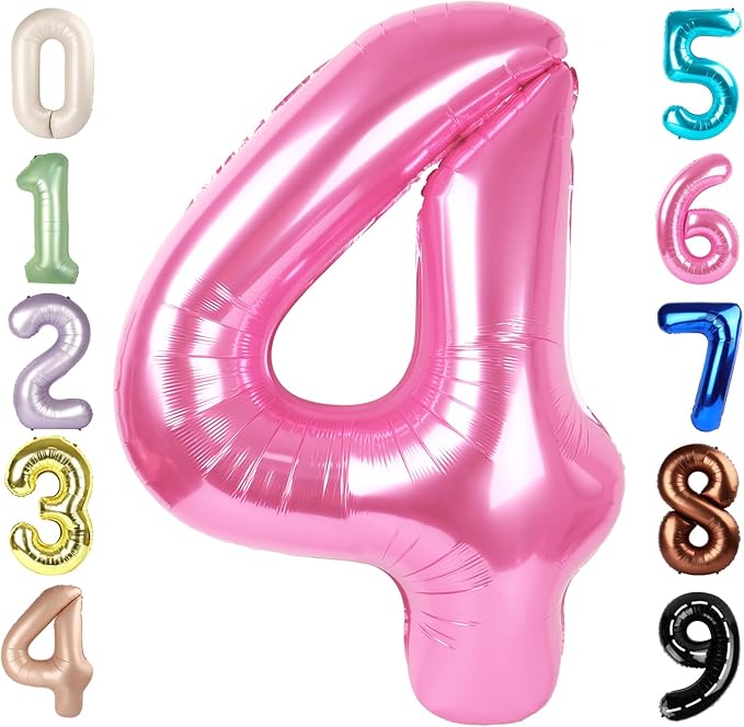 40 Inch Large Numbers Balloon, 4 Pink Ballon for 4th 14 40 44 Birthday Party, Balloon 4 Number for Graduations Wedding Supplies