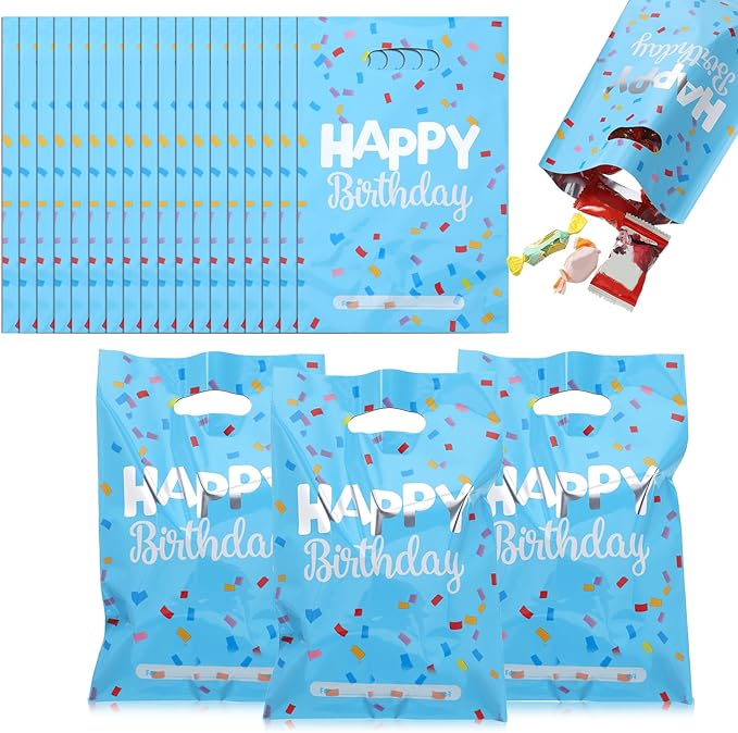 Qulkws 30 Pcs Happy Birthday Party Favor Bags Goodie Bags for Party Birthday Candy Bag Plastic Candy Favor Bag Loot GiftBags Return GiftBag for Baby Showers Birthdays Partys Decorations
