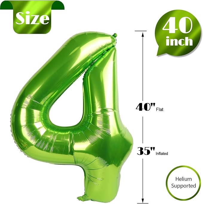 Light Green Number 4 Balloon 40 Inch, 4 Balloon Number, 4th Birthday Decorations, Light Green Party Supplies for Boys Girls