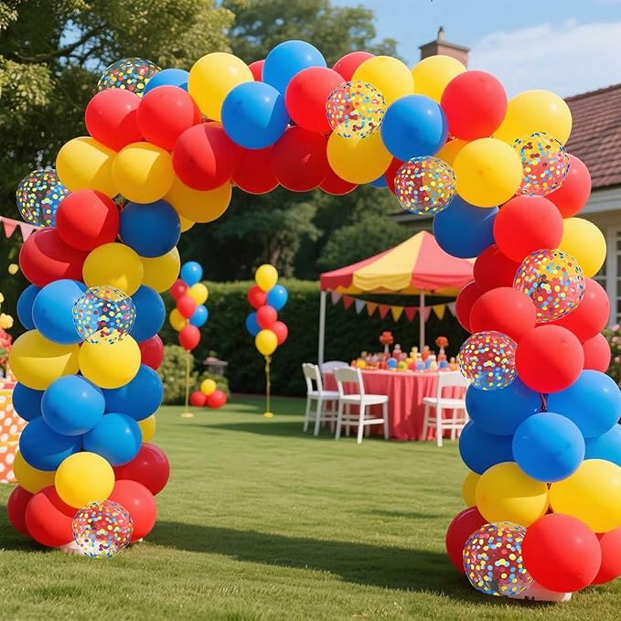 Red Yellow and Blue Balloons with Confetti Balloons 12 inch Latex Balloons 80 Pcs for Wedding Birthday Baby Shower Party Decorations