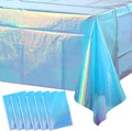 6 Pack Iridescent Blue Plastic Tablecloth, Shiny Blue Disposable Laser Rectangle Table Covers, Blue Holographic Foil Tablecloth Party Decorations for Birthday Bridal Wedding Christmas, 40 x 108 Inch