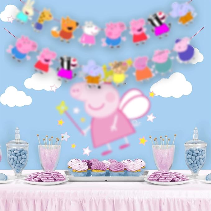Pepa Pig Garland Decoration – Cartoon-Themed Party Banner Featuring Pepa in Bright Colors – Fun Supplies for Birthdays, Celebrations & Themed Events