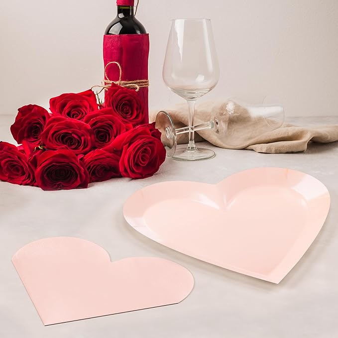 Valentine's Day Party Supplies, Heart Shaped Disposable 9" Paper Plates and 3 Ply Napkins for Best Mom Gift, Valentine's Day Engagements Wedding Anniversaries Bridal Showers Birthday, 50 Count / Blush