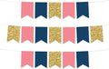 Andaz Press Hanging Pennant Banner with String, Coral, Navy, Faux Gold Glitter, 1-Set, 24 Pennants, Approx. 12-Feet Long