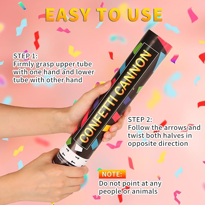 6 Pack 12 Inch Confetti Cannon Multicolor Confetti Popper Party Shooter for Wedding Birthday Graduation Celebration, These Pack of 6 Confetti cannon with Biodegradable Paper Launches 16 ft