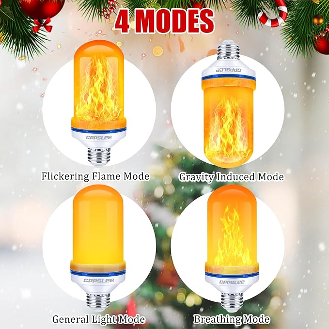 CPPSLEE Upgraded LED Flame Light Bulbs, 4 Modes Flickering Light Bulbs, E26 Base Fire Flame Bulb for Halloween Decorations Outdoor, Christmas Lights Patio Indoor Home Decor (Yellow, 1 Pack)