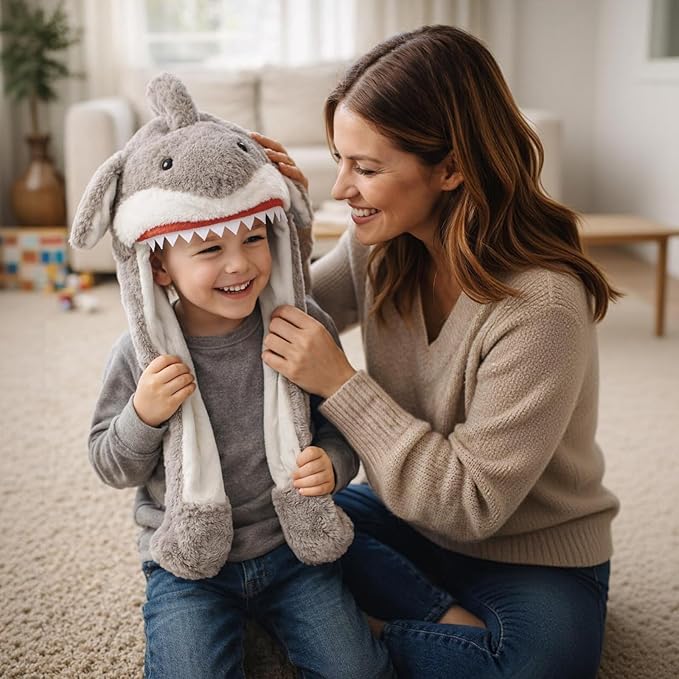 Animal Hat with Ears Moving Jumping Pop Up Beating Hat Plush Holiday Cosplay Dress Up Funny Gift for Kids