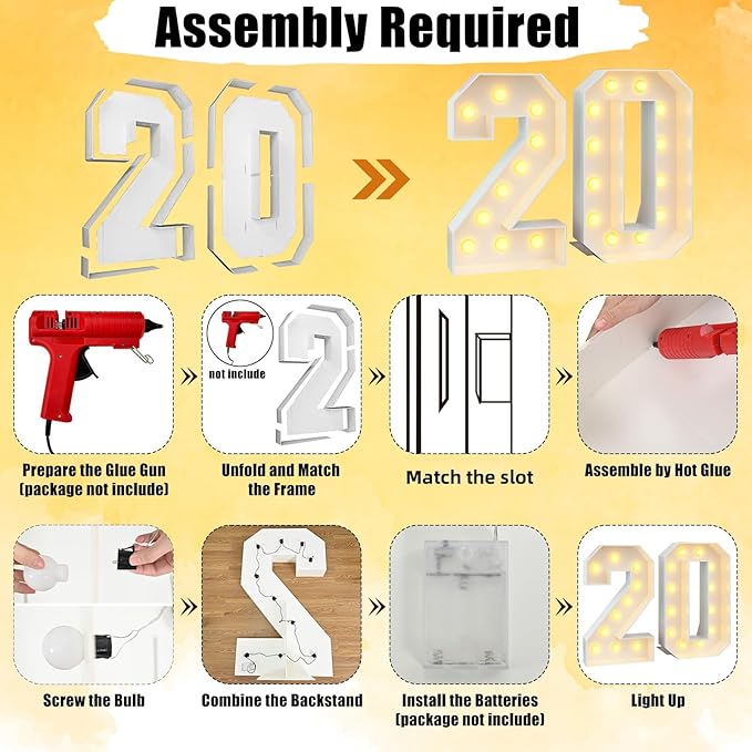 Light Up Number 20 White Marquee 4ft Numbers with Lights Large Mosaic Frame with Slots for 20th Birthday Party Decorations Anniversary Pre-Cut Cardboard Thick Foam Board Sign New Year Graduations