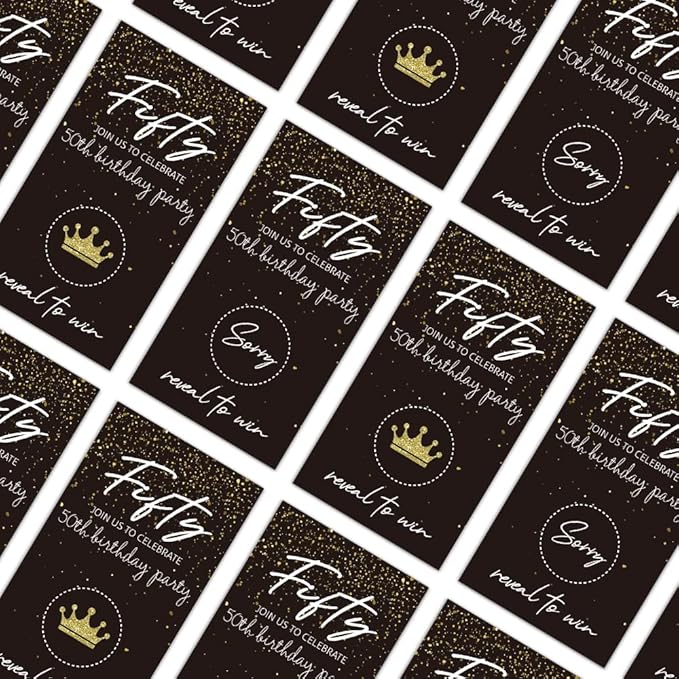 REWIDPARTY Black Gold Fifty Birthday Scratch Off Cards（32 PCS） 50th Birthday Party Game Scratch Cards Cheers to 50 Years Party Supplies Activity for Black Gold Birthday Raffle Tickets Kids Adults