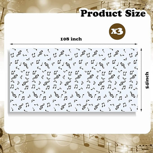 108 x 54 Inch Musical Notes Tablecover Musical Plastic Tablecloth Disposable Table Cover Notes Theme Birthday Party Decoration Supplies(3 Pieces)