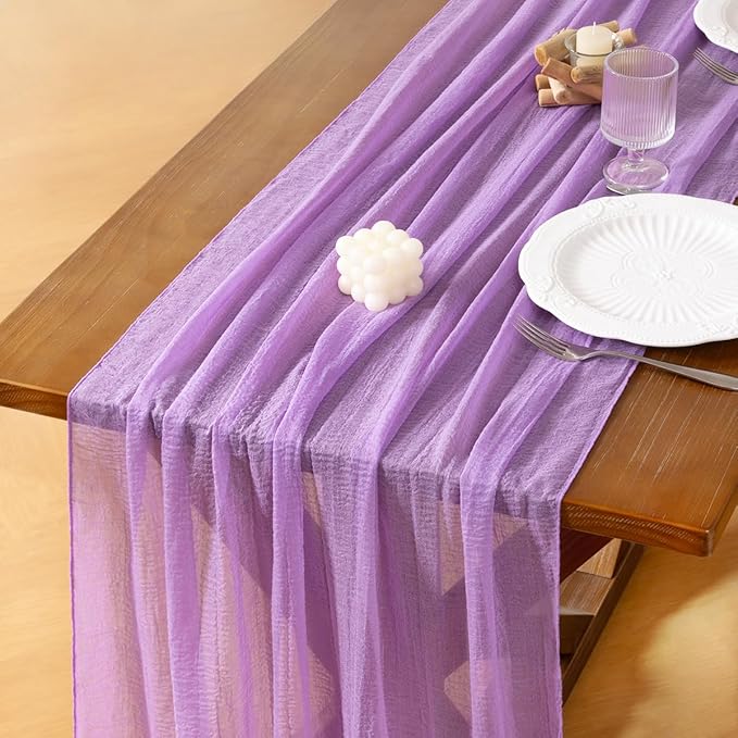 Socomi 3pcs Lilac Purple Easter Spring Cheesecloth Table Runner Gauze 120 Inch Rustic Boho Cheese Cloth Runner for Wedding Party Baby Bridal Shower Centerpiece Decoration Holiday Home Decorations