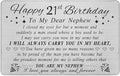 DEGASKEN Nephew 21st Birthday Card - 21st Birthday Card for Nephew - Happy 21 Year Old Birthday Gifts for Nephews, Special Engraved Wallet Card
