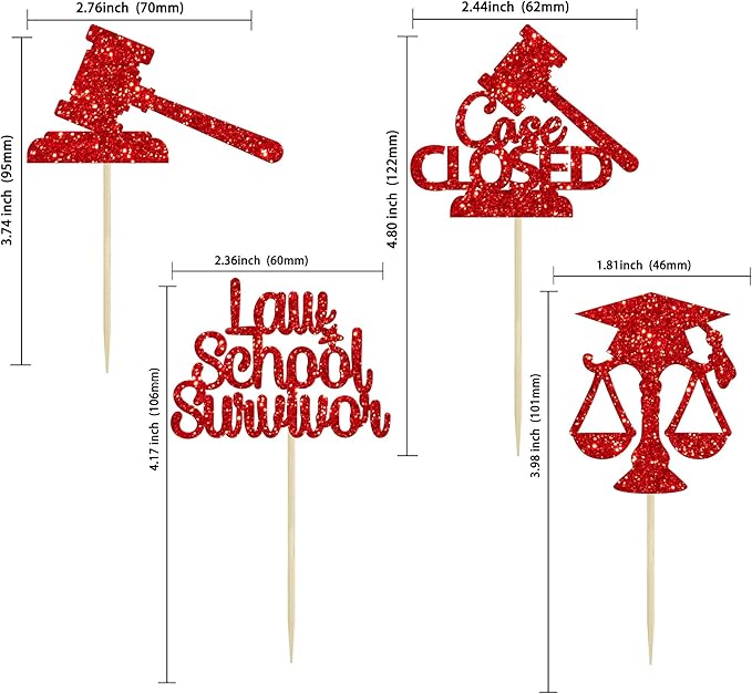 Gyufise 24Pcs 2026 Lawyer Graduation Cupcake Toppers Red Glitter Class Of 2026 Lawyer Grad Case Closed Cake Toppers Cap Diploma Cupcake Picks 2026 Graduation Theme Party Cake Decorations Supplies