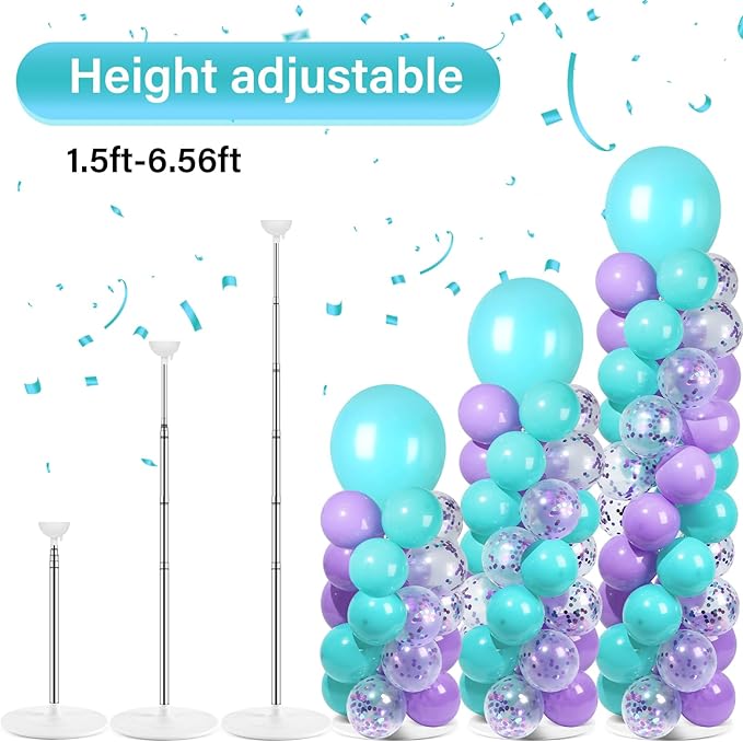 2 Sets Pink Purple Blue Balloon Column Stand Kit with 100 Balloons Adjustable Balloon Tower Stand with Bases for Floor Confetti Balloons Column Kit for Mermaid Theme Graduation Birthday Party Decor