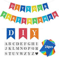 DIY Rainbow Banner Kit – 24pcs Colorful Paper Pennants with A-Z Letters & Heart Stencil – Customizable Phrase Banner for Birthday, Wedding, Baby Shower & Party Decor (5.1x7.1 inch)