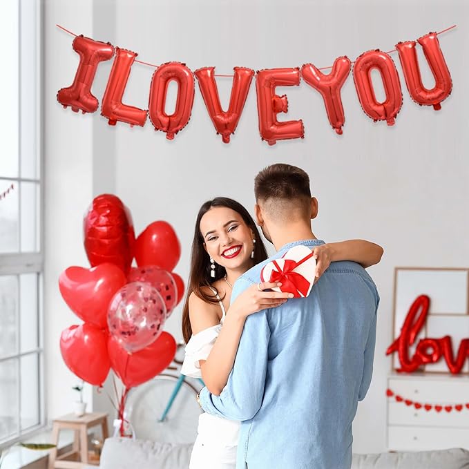 2 Set 16Pcs Red I LOVE YOU Letter Balloons 16in Balloon Foil Letter Decorations Party Decor Red Letter Balloons I LOVE YOU Party Supplies