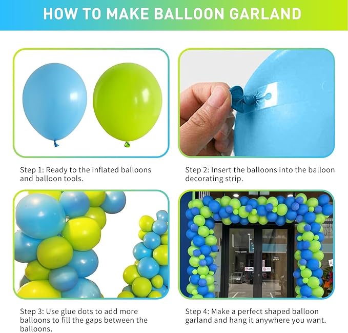 Blue and Green Balloon Arch Kit, 100pcs Sky Blue Green Balloon Garland Kit with Different Sizes 18/12/10/5 inch Balloons for Birthday Wedding Engagement Baby Shower Jungle Safari Party Decorations