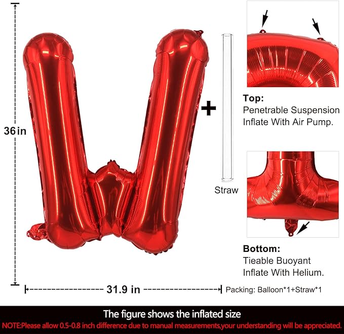 Lovoir 40 Inch Large Red Letter W Balloons Big Size Jumbo Mylar Foil Helium Balloon for Birthday Party Celebration Decorations Alphabet Red W