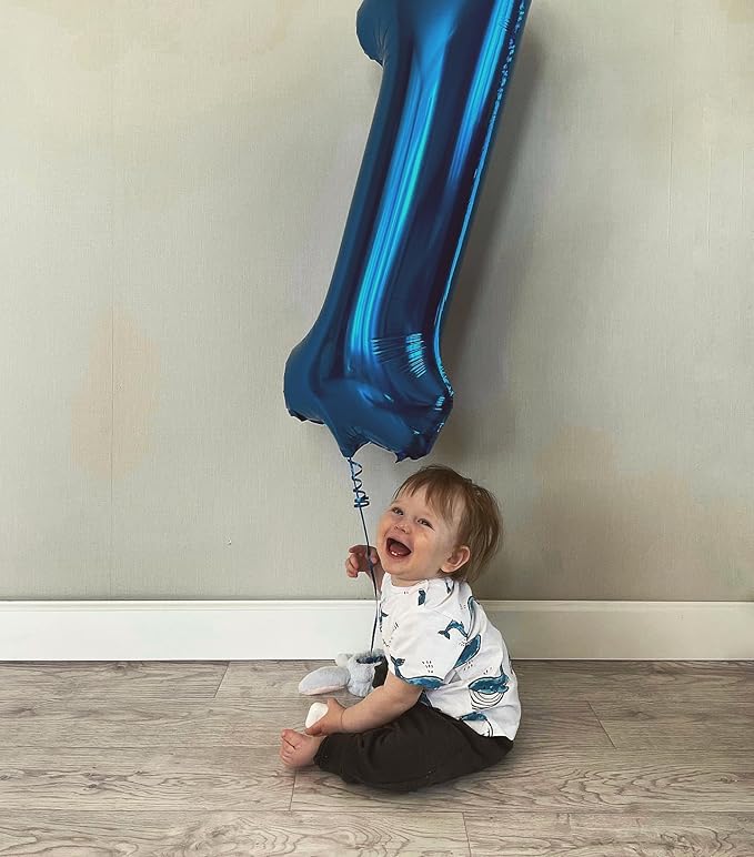 40 Inch Metallic Blue Number 3 Balloon, Giant 3 Number Balloons for 3rd Birthday Decorations, Party Supplies for Baby Boy Girl, Metallic Blue Party Decor