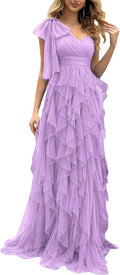 Summer Women Tulle Prom Dress Elegant Bow One Shoulder Slit Evening Party Gown Wedding Guest Bridesmaid Maxi Dress