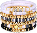 Surfer Heishi Bracelets for Women Stackable Rainbow Vinyl Disc Clay Beaded Stretch Bracelets Elastic Layering Friendship Bracelets Boho Summer Beach Jewelry