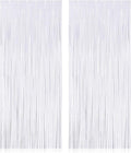 2 Pack Fringe Curtains Backdrops, Foil Fringe Curtains, Door Streamers for Birthday Wedding Bridal Shower Holiday Graduation Party Decorations, Photo Booth Backdrops, White