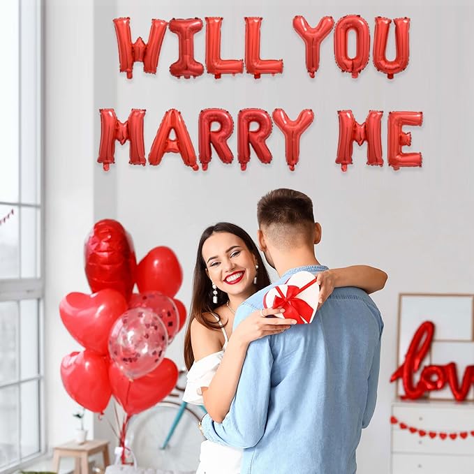 2 Set 28Pcs Red Will You Marry Me Letter Balloons 16in Balloon Foil Letter Decorations Party Decor Red Letter Balloons Will You Marry Me Party Supplies