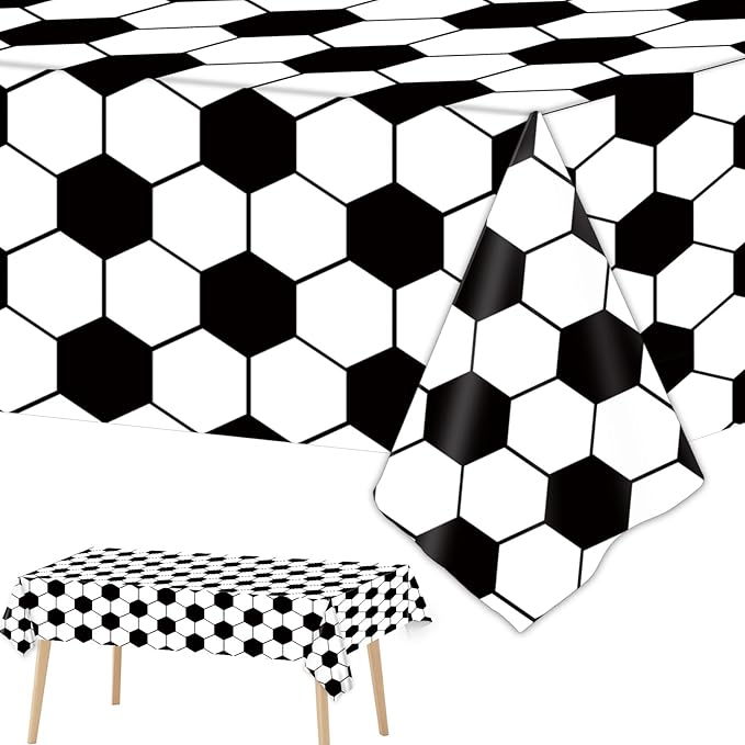 Tevxj 3 Pieces Soccer Party Tablecloths for Soccer Birthday Decorations Plastic Disposable Sports Ball Party Table Covers for Rectangle Tables Birthday Supplies Favors, 54 x 108 Inches