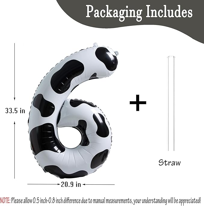 Cow Print Balloon Birthday Decorations Supplies,40 inch Number 6 Balloon | Cowgirl Theme Number Balloons for 6st Birthday Party | Farm Barn Decor for kids