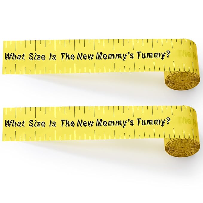 Sratte 2 Rolls 2 Inch x 150 Feet Baby Shower Measuring Tape Tummy Measure Belly Game Paper Belly Measuring Tape for Baby Shower Party Decorations Supplies (Yellow)